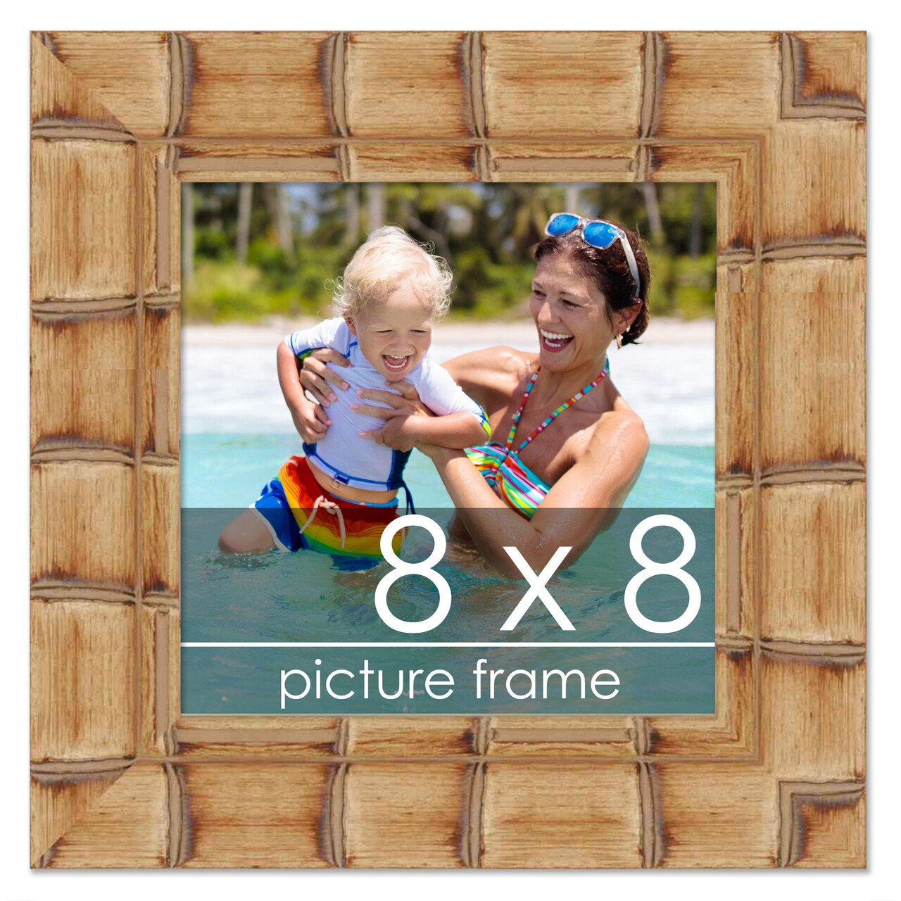 8x8 Wide Bamboo Picture Frame with UV-Resistant Acrylic & Acid Free Backing, Available in 4 Finishes - Brown, Black, Silver, and Natural